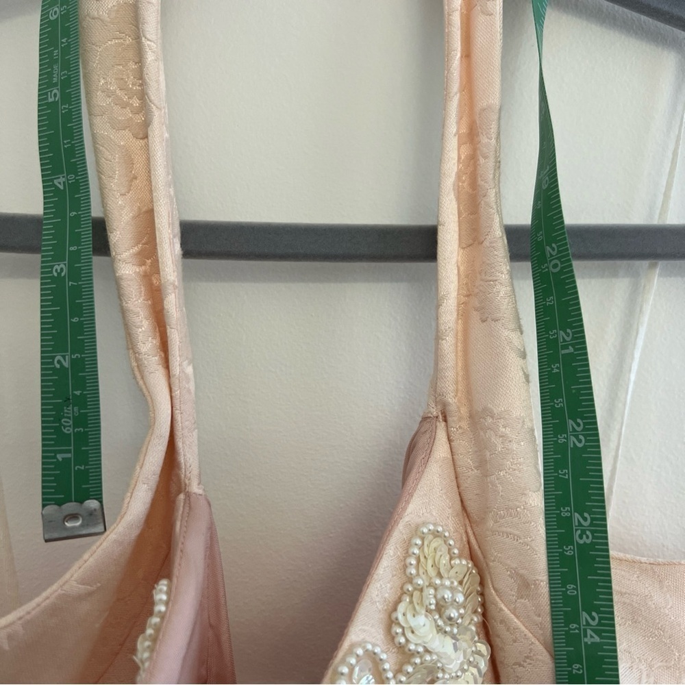 Vintage 90s Prom Dress Halter Sequins Beaded Pale Petal Pink Knee Length 7 / 8 - Picture 9 of 11